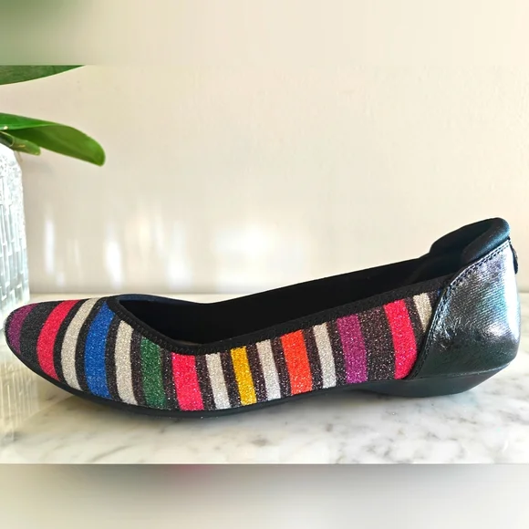 Anne Klein Sport Women's Glitter Multicolor Stripe Flat Shoes | Size 8M (NWT) - Picture 3 of 15